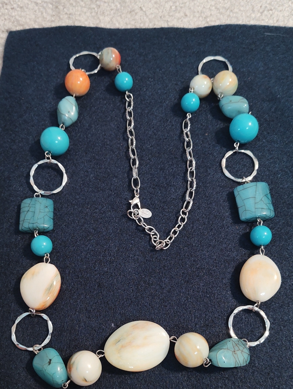 JS Turquoise & Cream Beaded Statement Necklace